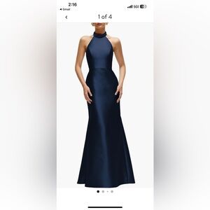 Formal Gown! ALFRED SUNG navy blue satin trumpet dress Mother sz 4 wedding